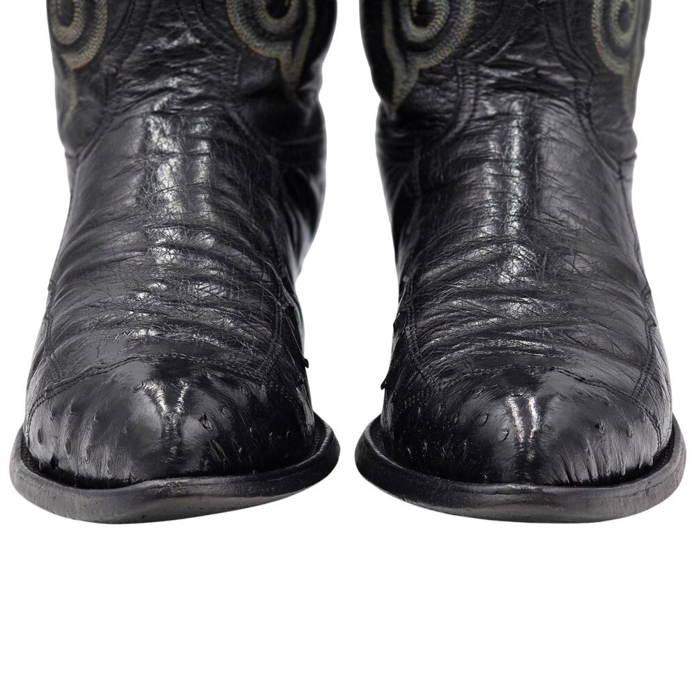 Vintage Tony Lama Mens 9D Black Exotic Ostrich Wingtip Cowboy Western Boots CBC - Picture 13 of 14